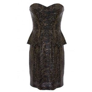 AQUA Black & Gold Sweetheart Strapless Peplum Sheath Dress Size 2